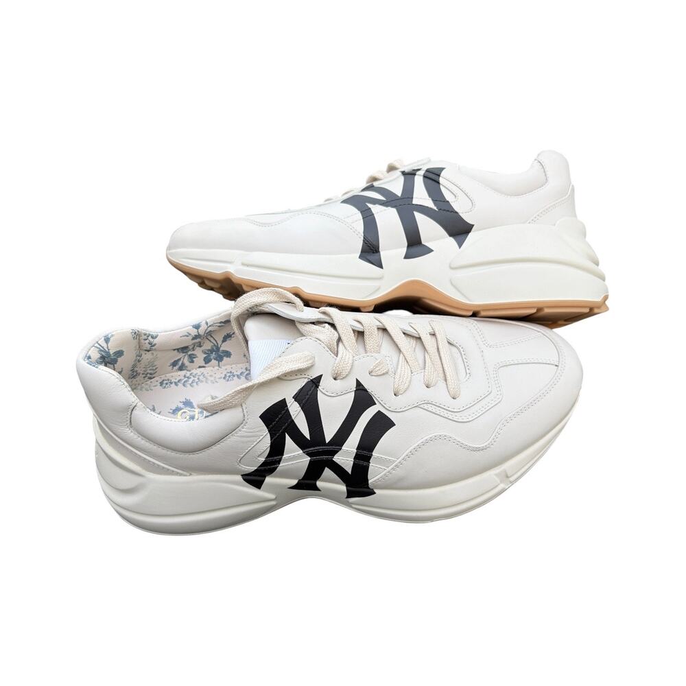 Gucci Rhyton x NY Yankees Off-White Ivory Leather Men's Sneaker Sz 9.5 + COA